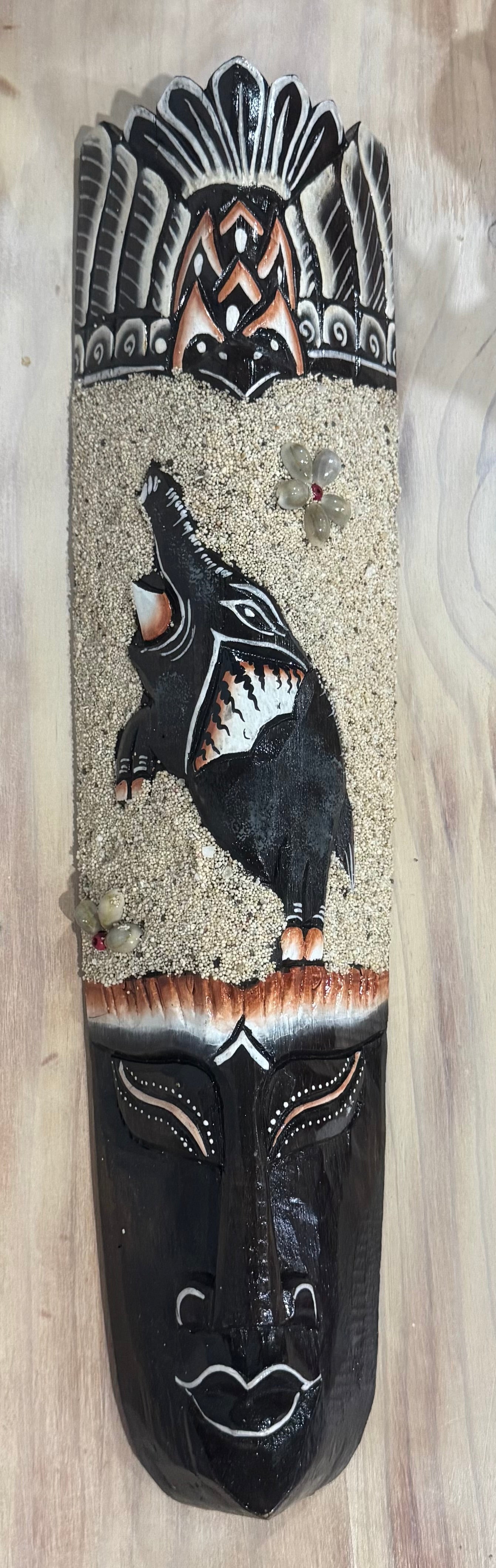 Gorgeous Hanging Timber Hand Carved Painted Head