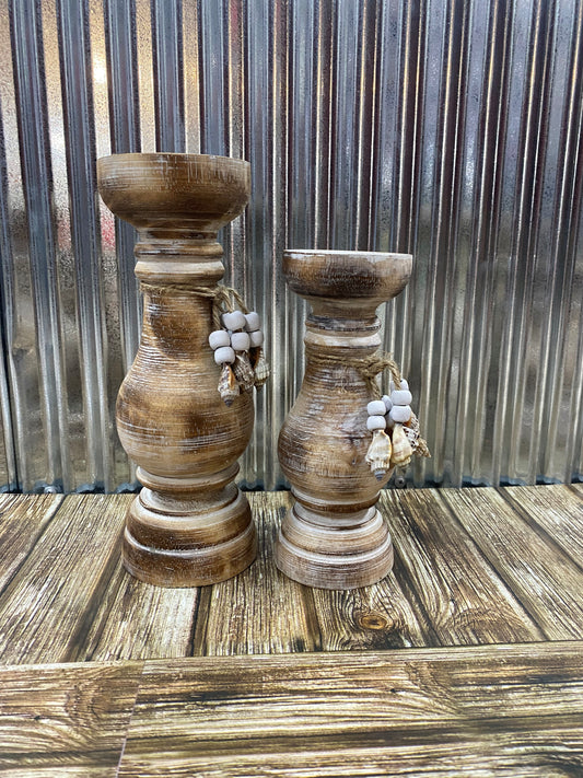 Timber Candles with shells - Brown
