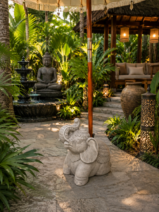 Elephant Balinese Umbrella Stand Light Grey