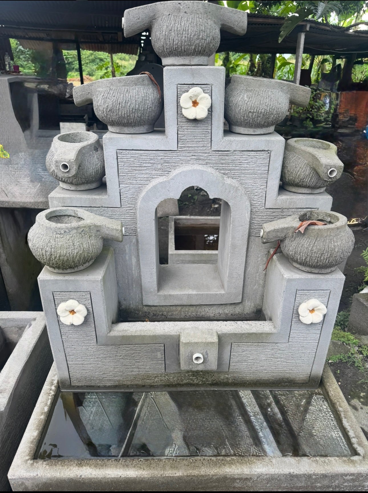 Balinese 7 JUG PILLAR Water Feature w/Display Shelf