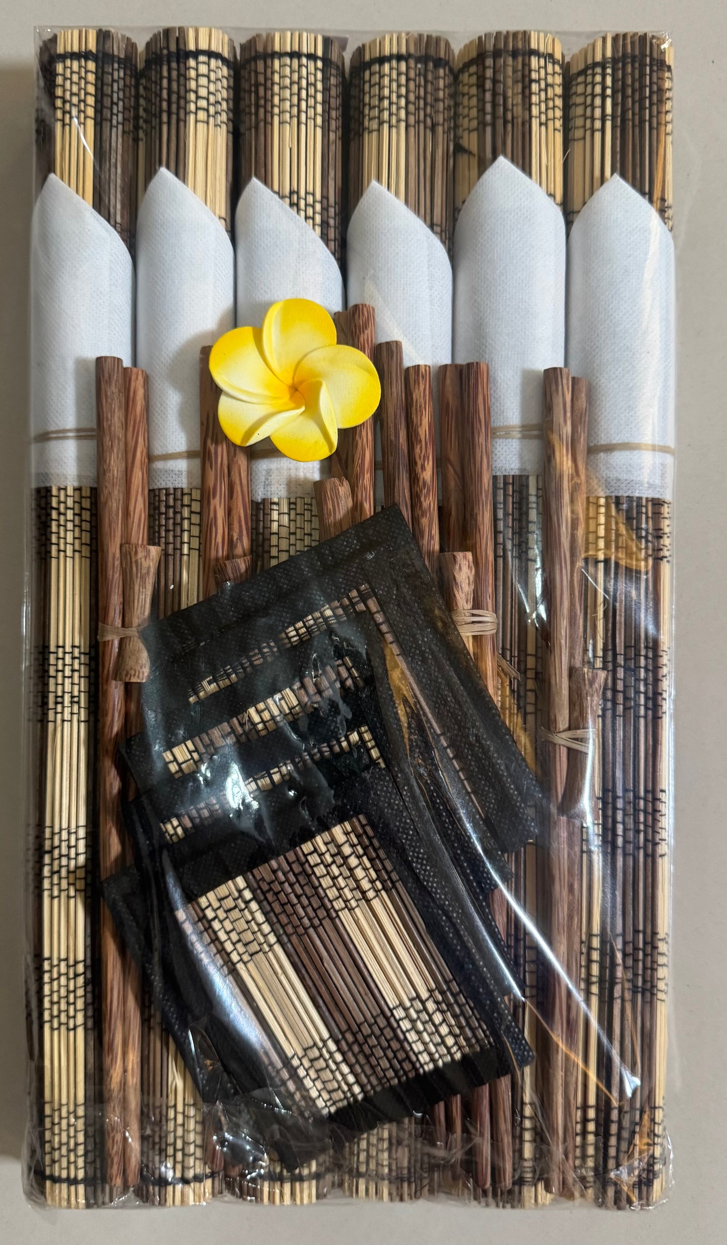 Set of 4 Balinese Lidi Stick Placemats Coasters & Chop Sticks Brown