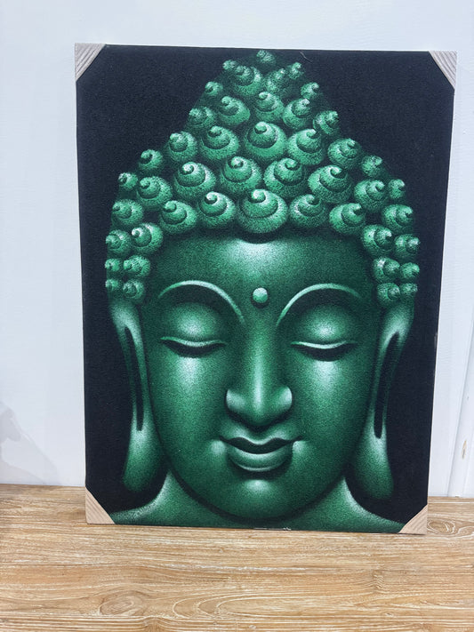 Budha Head Canvas Painting - Green