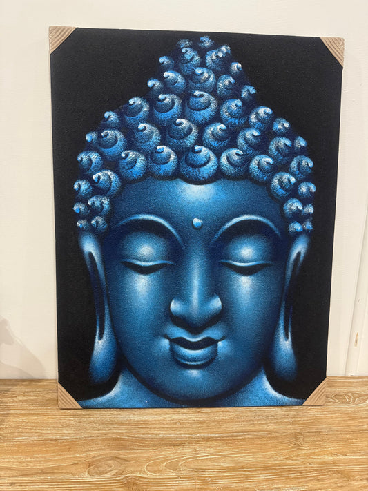 Budha Head Canvas Painting - Blue