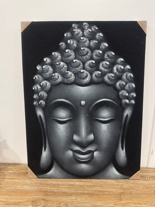 Budha Head Canvas Painting - Silver