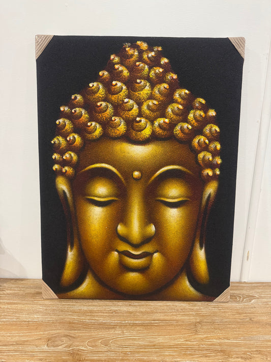 Budha Head Canvas Painting - Gold