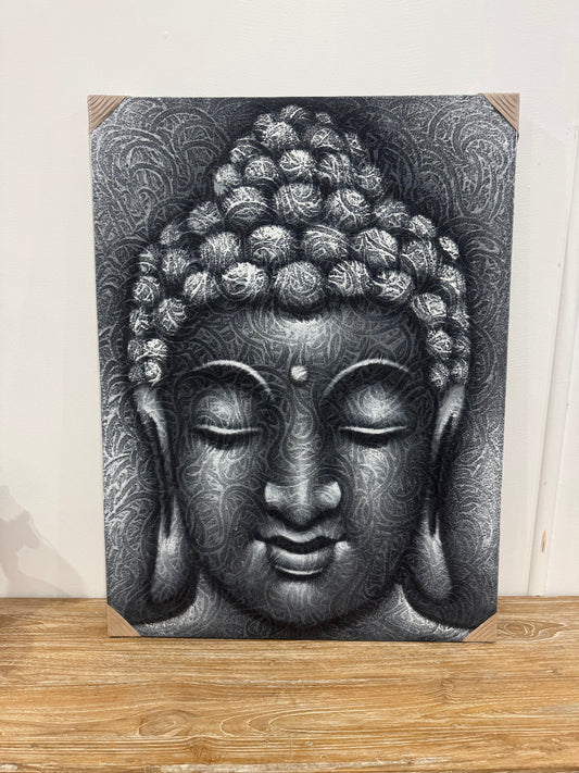 Budha Head Canvas Painting - Silver Pattern