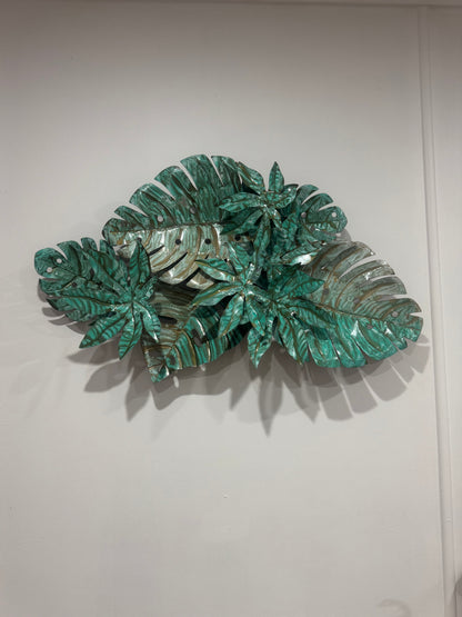 Balinese Hand Carved & Crafted Tin Leaves wall Art - Green