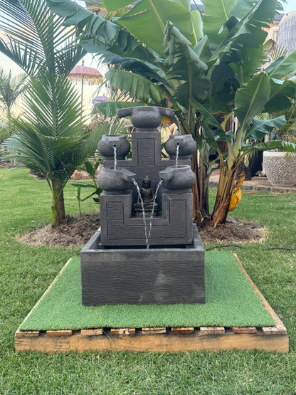 Balinese 5 JUG PILLAR Water Feature w/Display Shelf