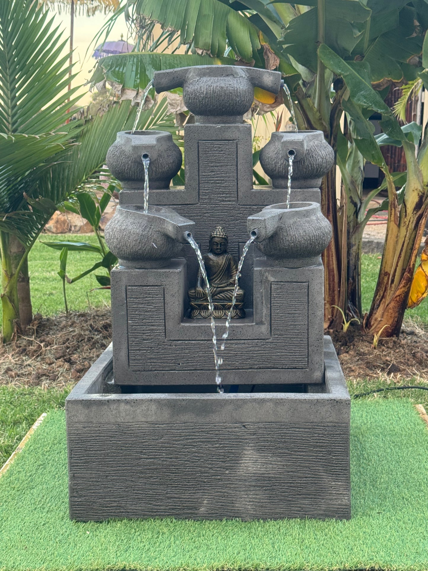 Balinese 5 JUG PILLAR Water Feature w/Display Shelf