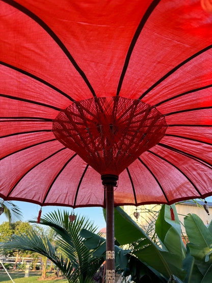 Balinese 2 meter umbrella - Carved wooden handle - Orange