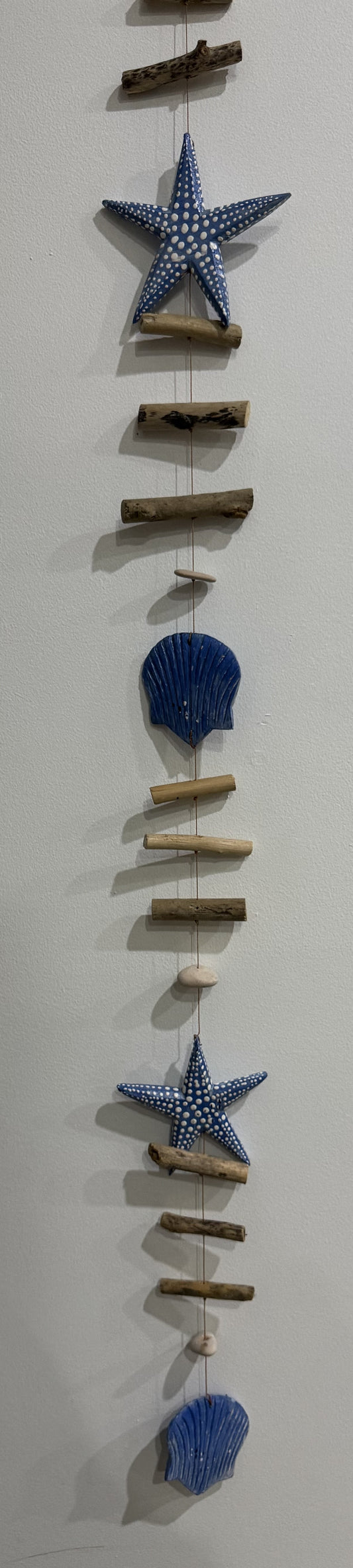 Hanging Star Fish, Oyster Shells and Driftwood - Blue