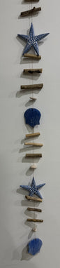 Hanging Star Fish, Oyster Shells and Driftwood - Blue