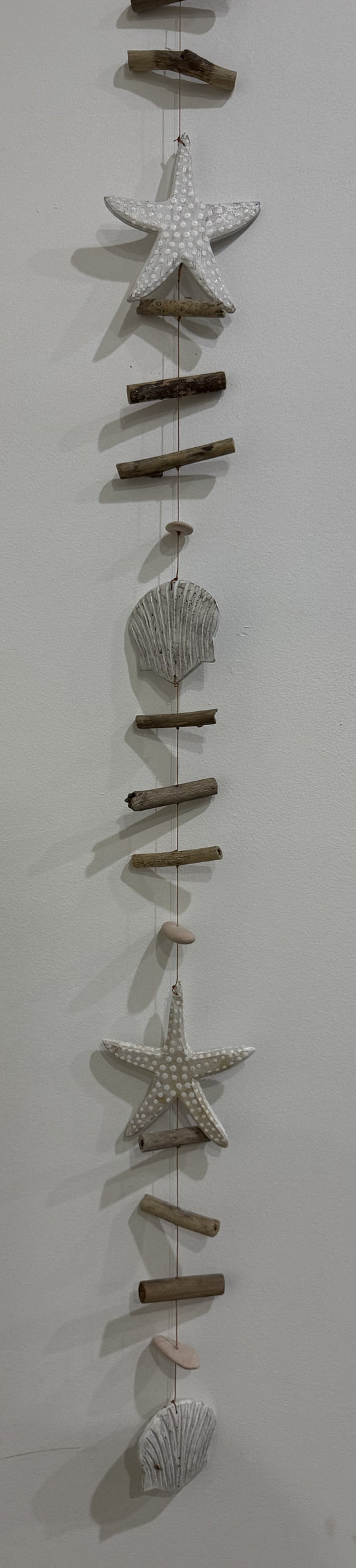 Hanging Star Fish, Oyster Shells and Driftwood - White