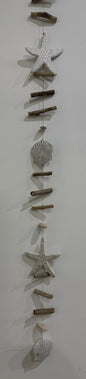 Hanging Star Fish, Oyster Shells and Driftwood - White