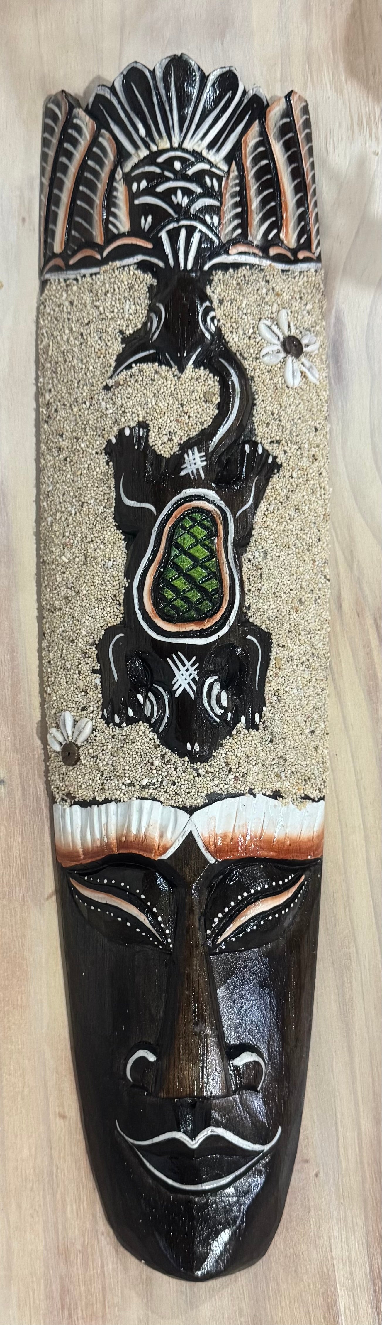 Gorgeous Hanging Timber Hand Carved Painted Head
