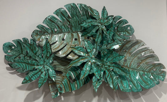 Balinese Hand Carved & Crafted Tin Leaves wall Art - Green