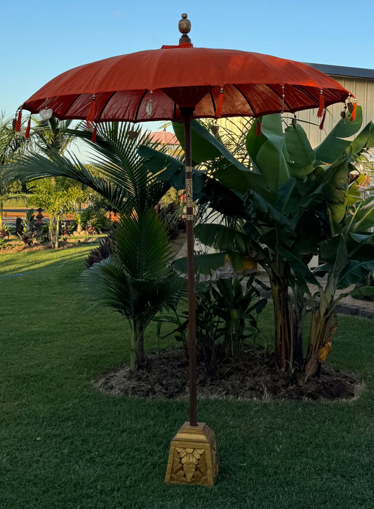 Balinese 2 meter umbrella - Carved wooden handle - Orange