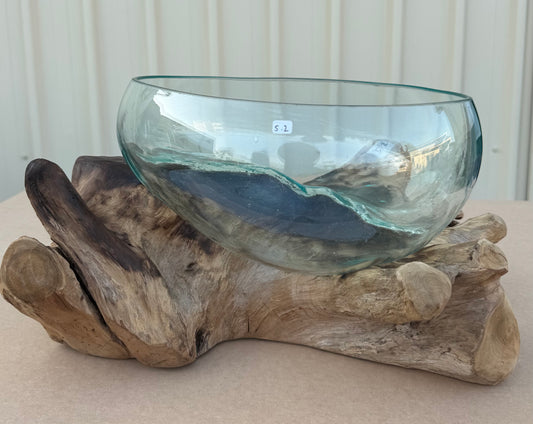 Hand Blown Glass Bowls with Driftwood - Large