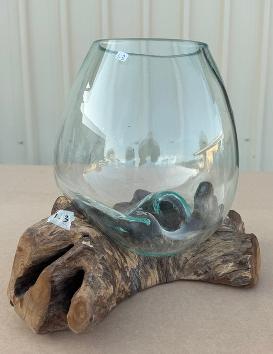 Hand Blown Glass Bowls with Driftwood - Medium