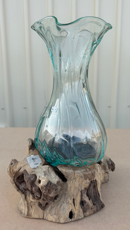 Hand Blown Glass Bowls with Driftwood - Vase