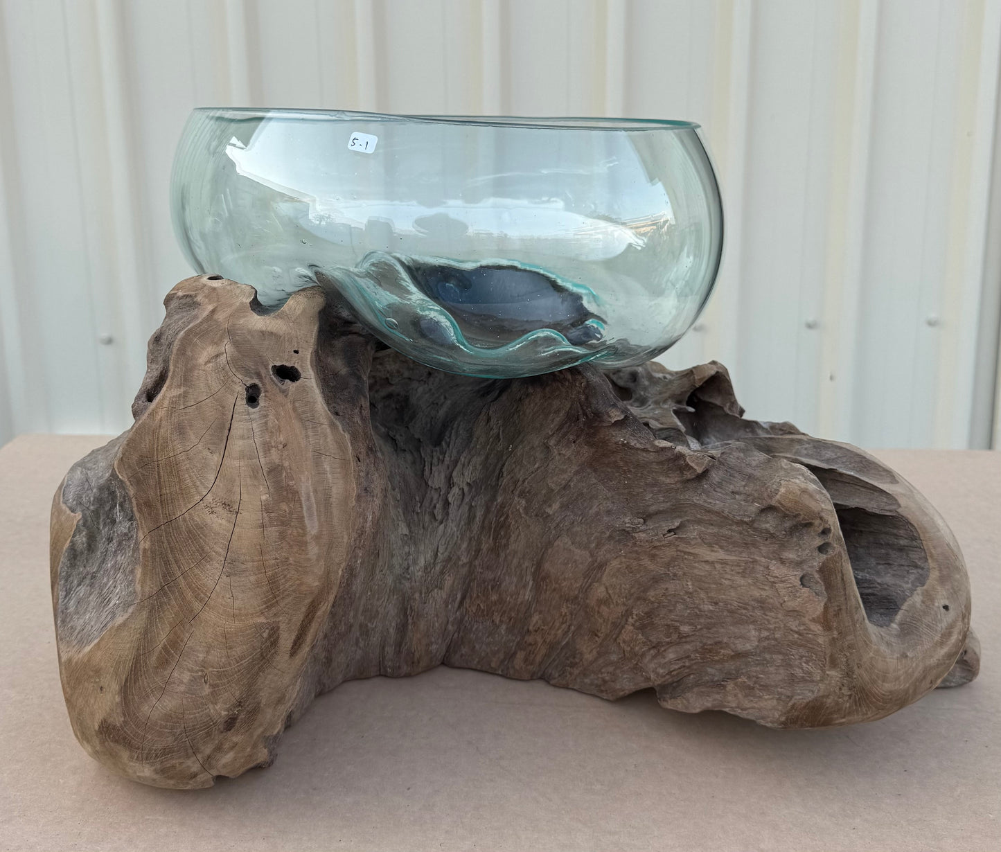 Hand Blown Glass Bowls with Driftwood - Large