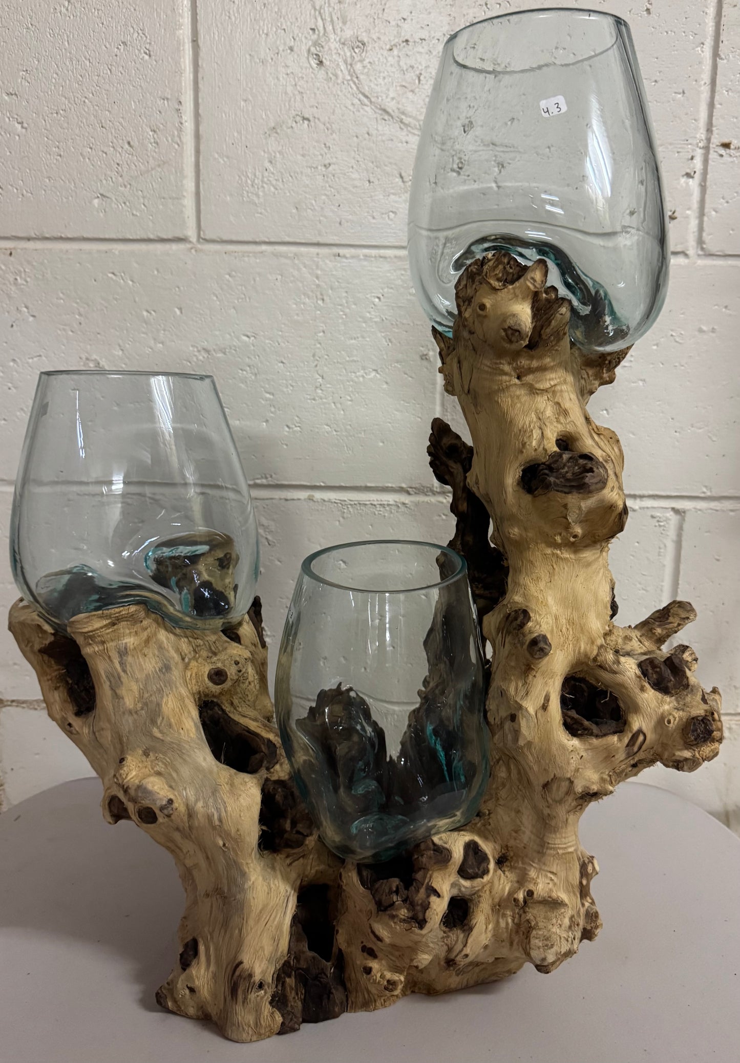 Hand Blown Glass Bowls with Driftwood - 3 Tier