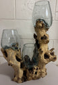 Hand Blown Glass Bowls with Driftwood - 3 Tier