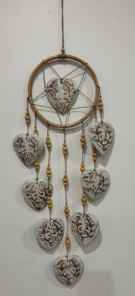 Hanging Heart and Driftwood & Bali Beads - White