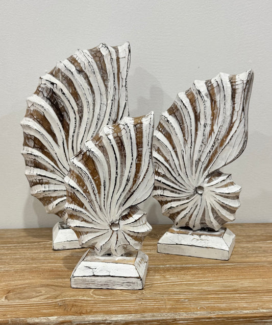 Hand Crafted Whitewash Seashells Set of 3
