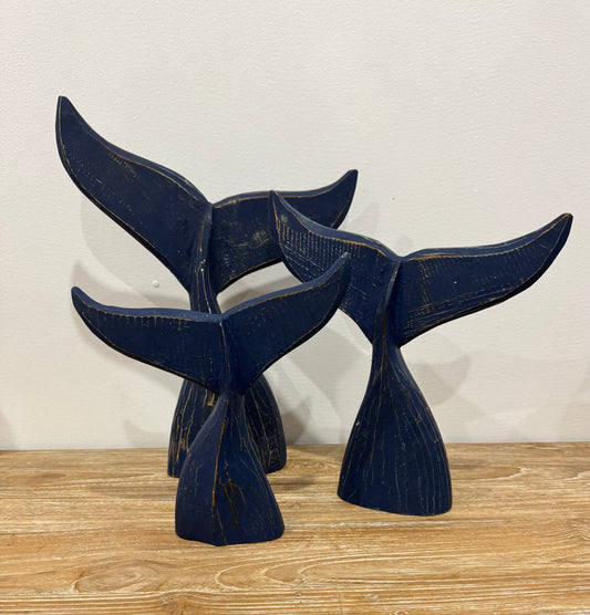 Hand Crafted Whale Tails Set of 3 - Navy