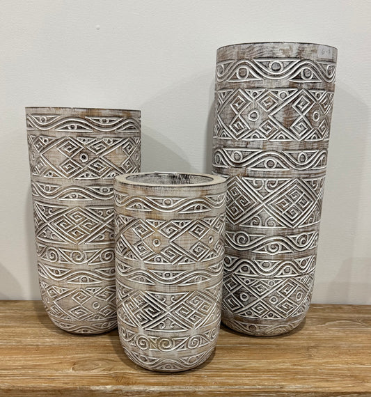 Whitewash Timber Pots Set of 3