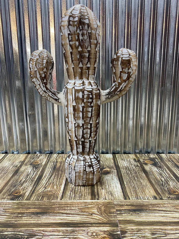 Hand Carved Timber Cactus - Brown