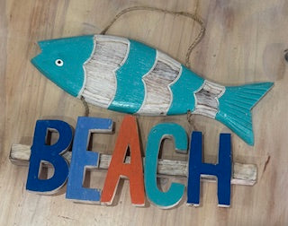 Hanging Fish & Beach Sign