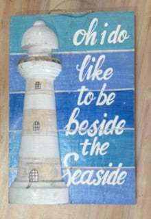 Hanging Timber Light House Sign - Natural
