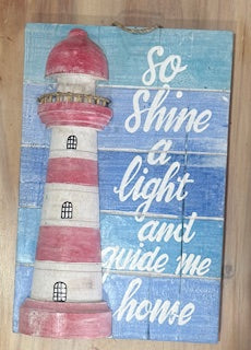 Hanging Timber Light House Sign - Red