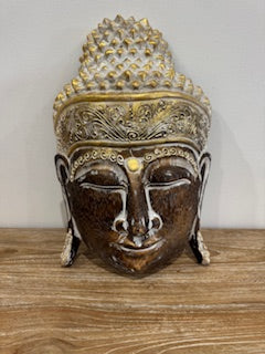 Hanging Timber Budha Mask Brown/Gold