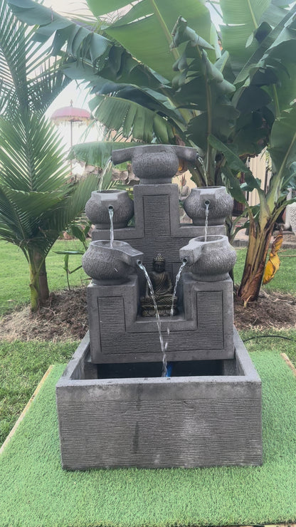 Balinese 5 JUG PILLAR Water Feature w/Display Shelf